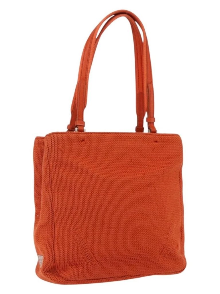 Prada Hand Bag Wool Orange Silver